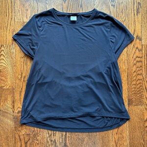 Athleta Black Short Sleeve Action Top | Size L | Performance Tee | Back Cut Out